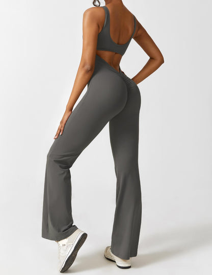 Grace | Open Back Yoga Jumpsuit with Flare Legs