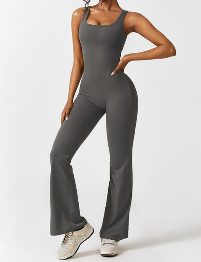 Grace | Open Back Yoga Jumpsuit with Flare Legs