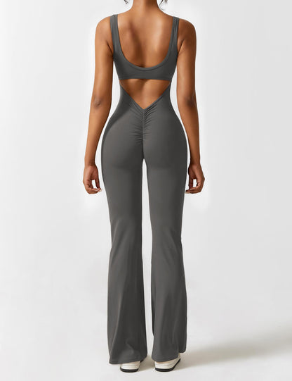 Grace | Open Back Yoga Jumpsuit with Flare Legs