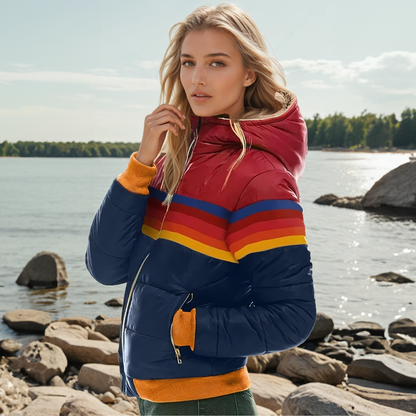Zephyrine | Women's Retro Hooded Puffer Jacket with Stripes