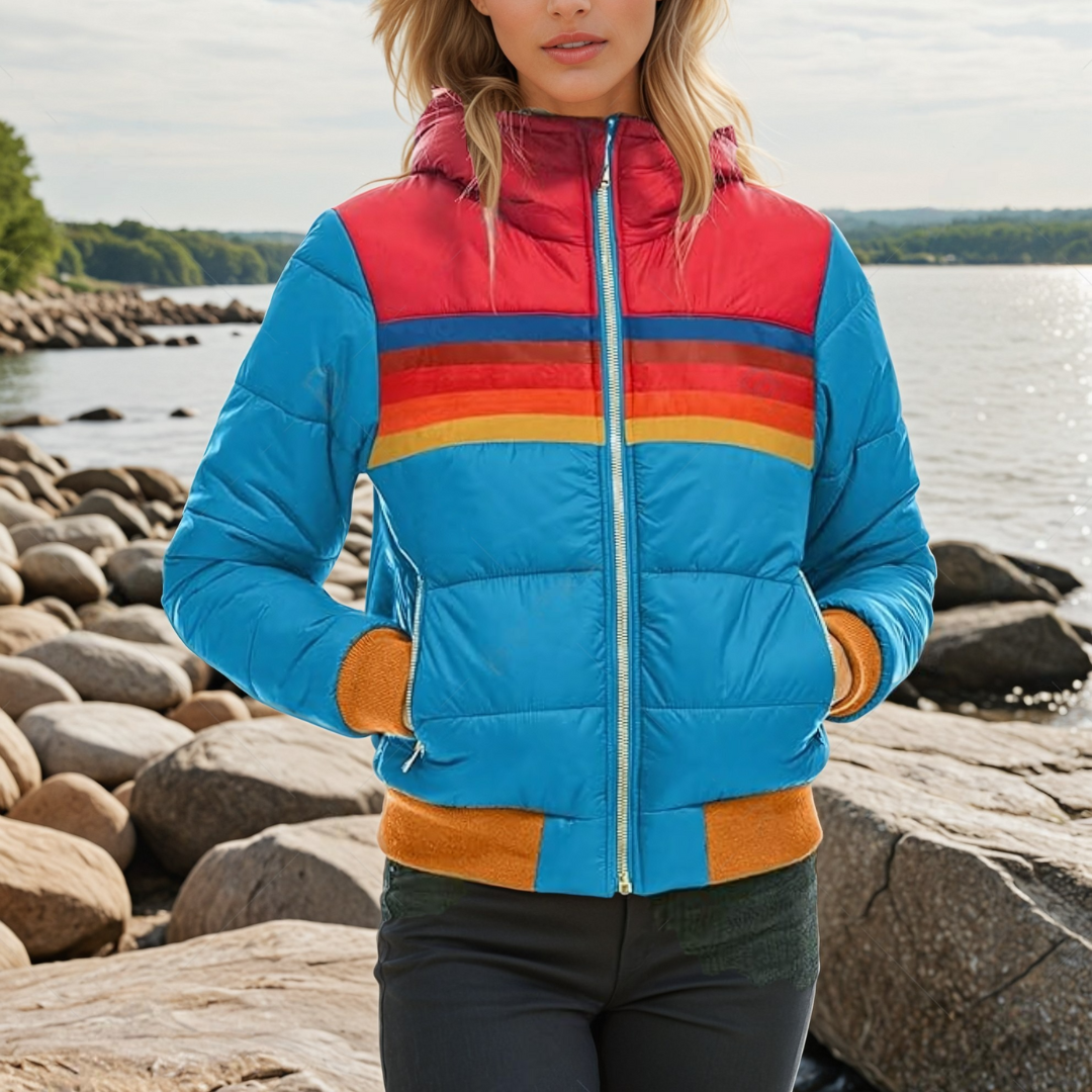 Zephyrine | Women's Retro Hooded Puffer Jacket with Stripes