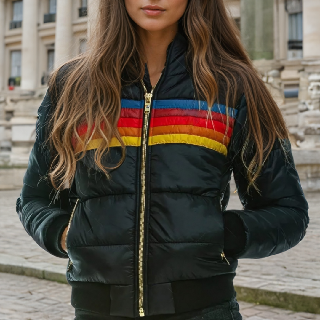Zephyrine | Women's Retro Hooded Puffer Jacket with Stripes