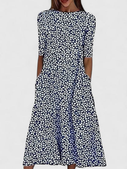 Karelia | Sophisticated floral midi dress with short sleeves
